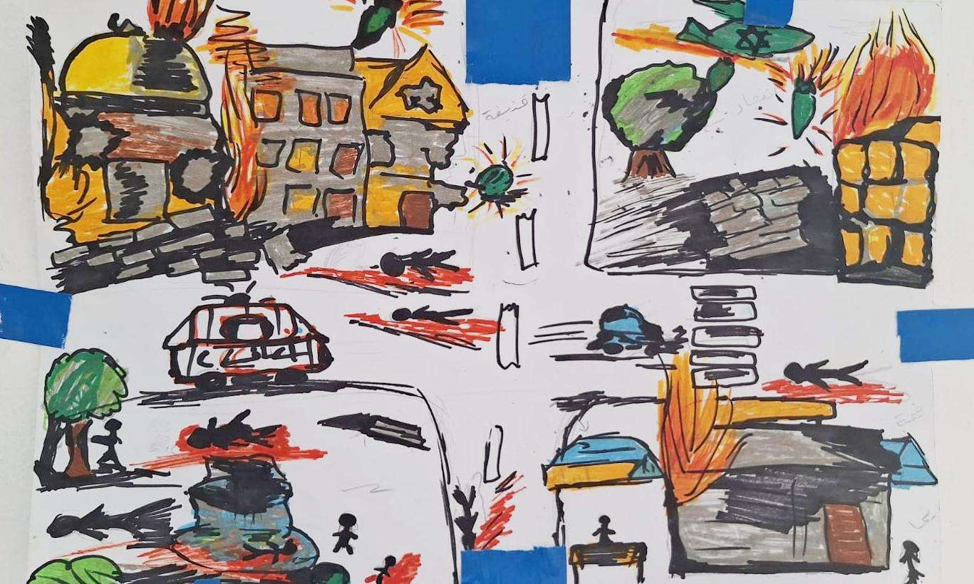 A child's drawing of the destruction of Gaza they've witnessed. 