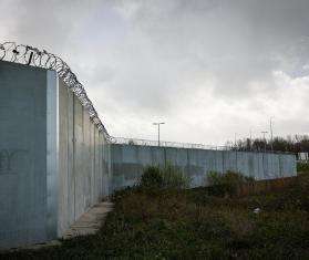 A border wall between the United Kingdom and France.