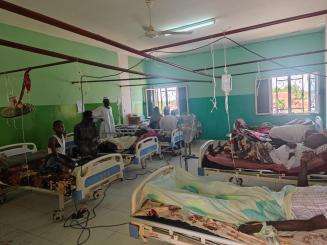 Hospital beds in a crowded room at South Hospital in El Fasher, North Darfur, Sudan.