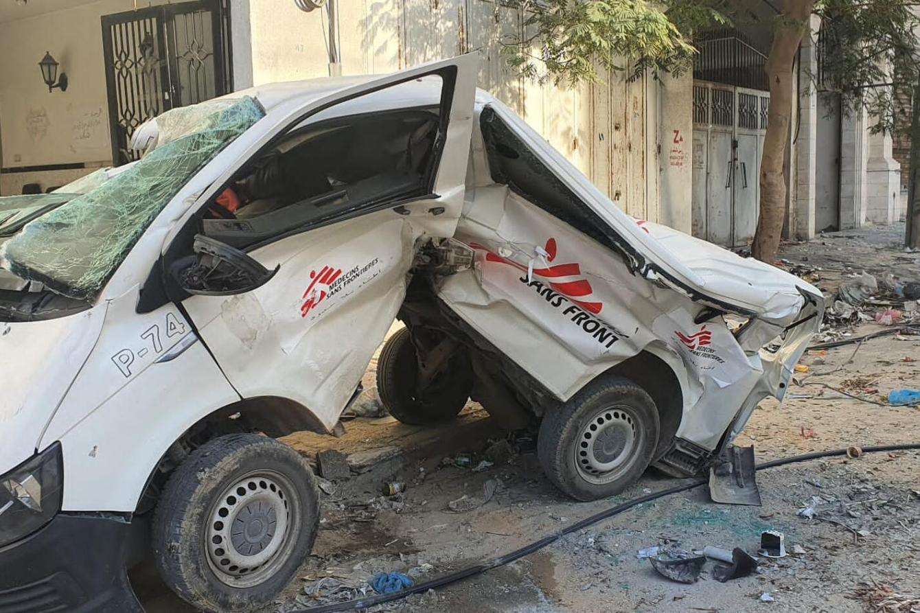 A destroyed MSF vehicle pictured on November 24 in Gaza.