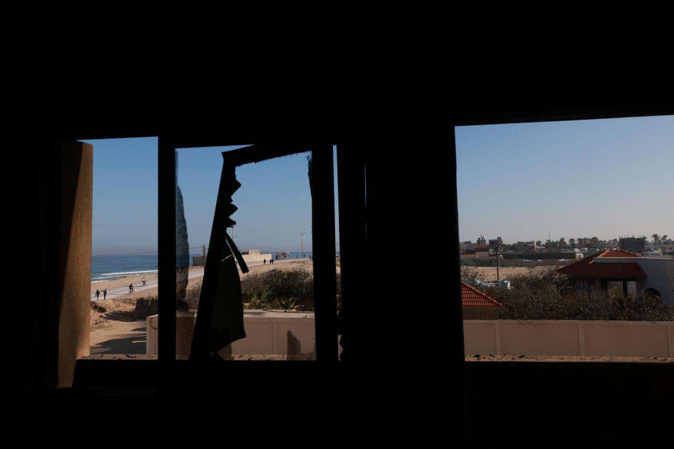 Damaged windows at the MSF shelter in Al-Mawasi, Khan Younis, Gaza.