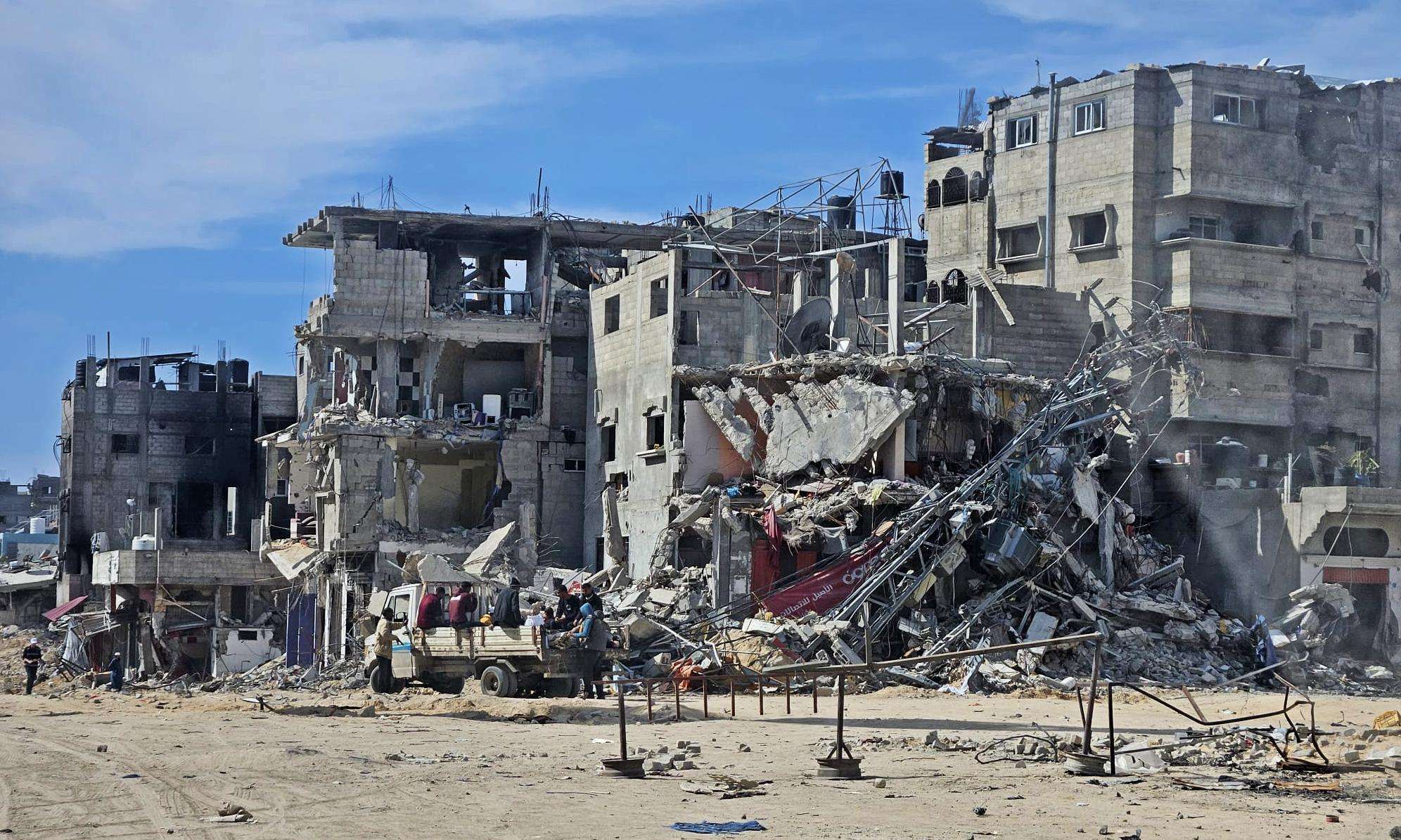 Ruins of the Al-Shifa Hospital area in Gaza after Israeli forces' siege in March 2024.