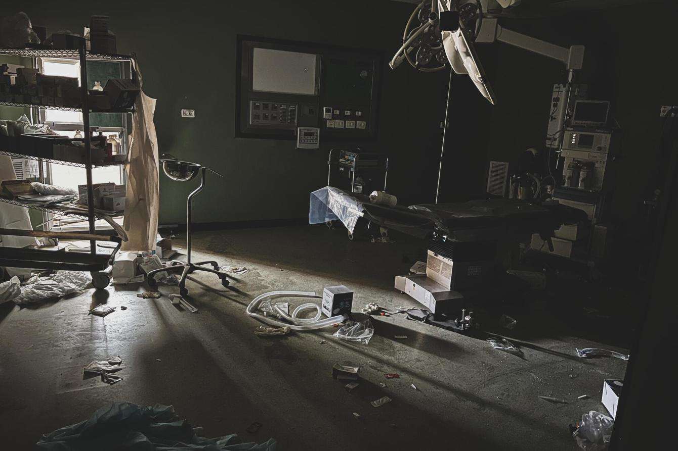 Destruction inside Nasser Hospital after it was besieged by Israeli forces in Gaza.