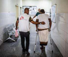 Inside MSF's trauma hospital in Aden, Yemen.  