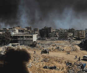 Destruction near Khan Younis, where Nasser Hospital is located, earlier this year.