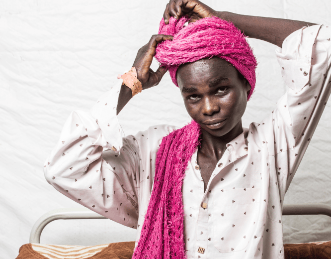 Portrait of Walid Abdul Khalil, 21 years old, in MSF surgical unit. He grew up as a refugee in camps in eastern Chad.